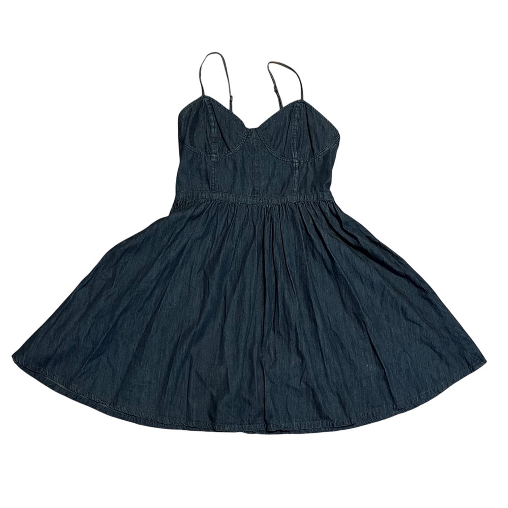 Free People Denim Bustier Mini Dress Dark Wash Smocked Back Medium - Picture 2 of 8